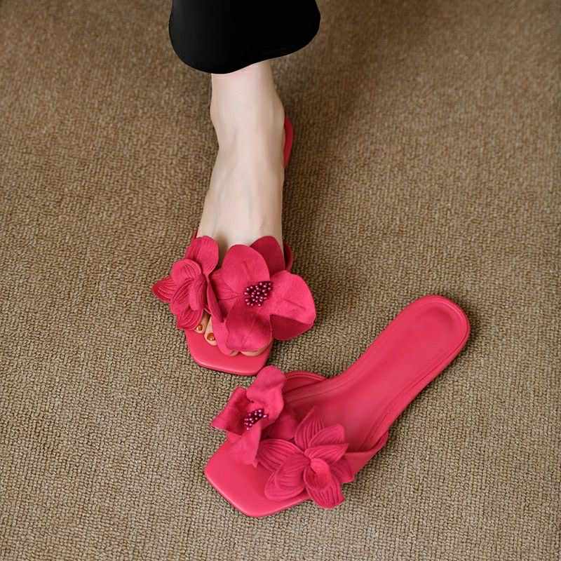 Elegant Floral Slip-On Sandals – Hot Pink