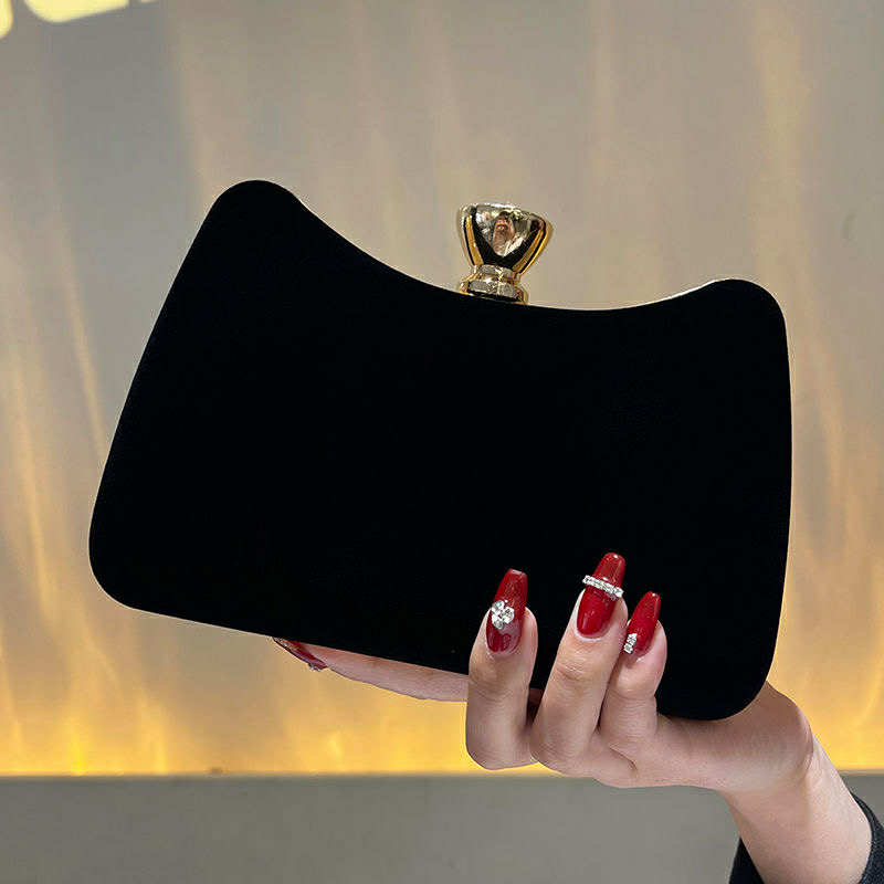 Classic Black Velvet Crown Clutch – Elegant Evening Purse