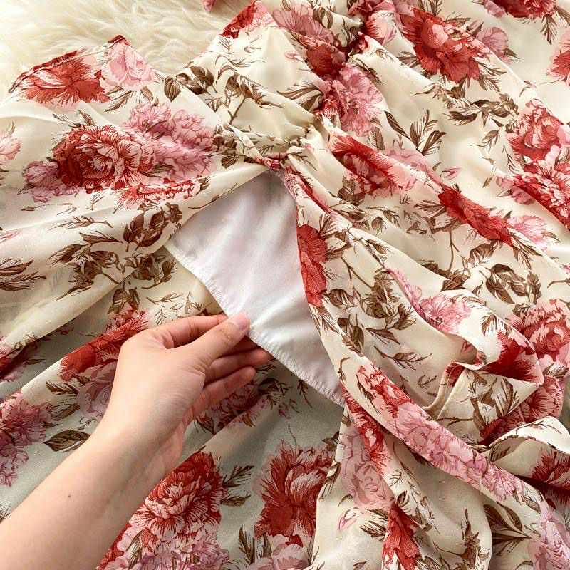 Romantic Ruffle Floral Two-Piece Set – Blouse & Maxi Skirt Ensemble