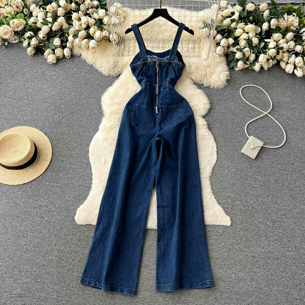 Classic Denim Wide-Leg Jumpsuit – Sleeveless Casual Fit