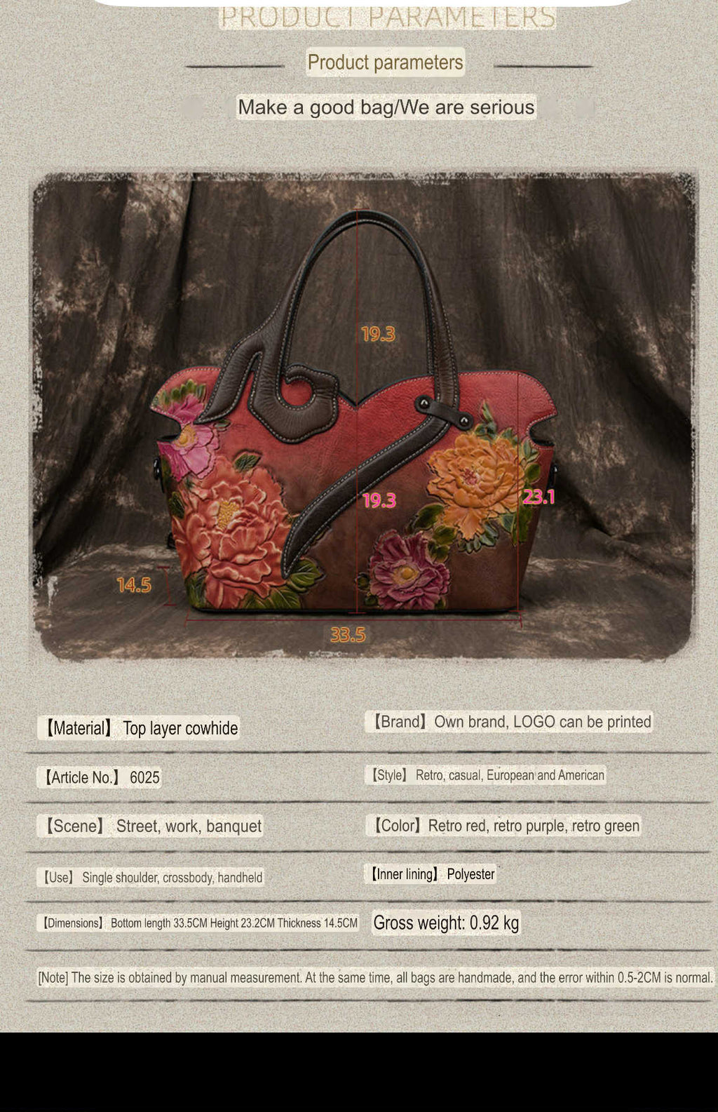 Vintage Handcrafted Leather Floral Tote – Artistic Statement Bag