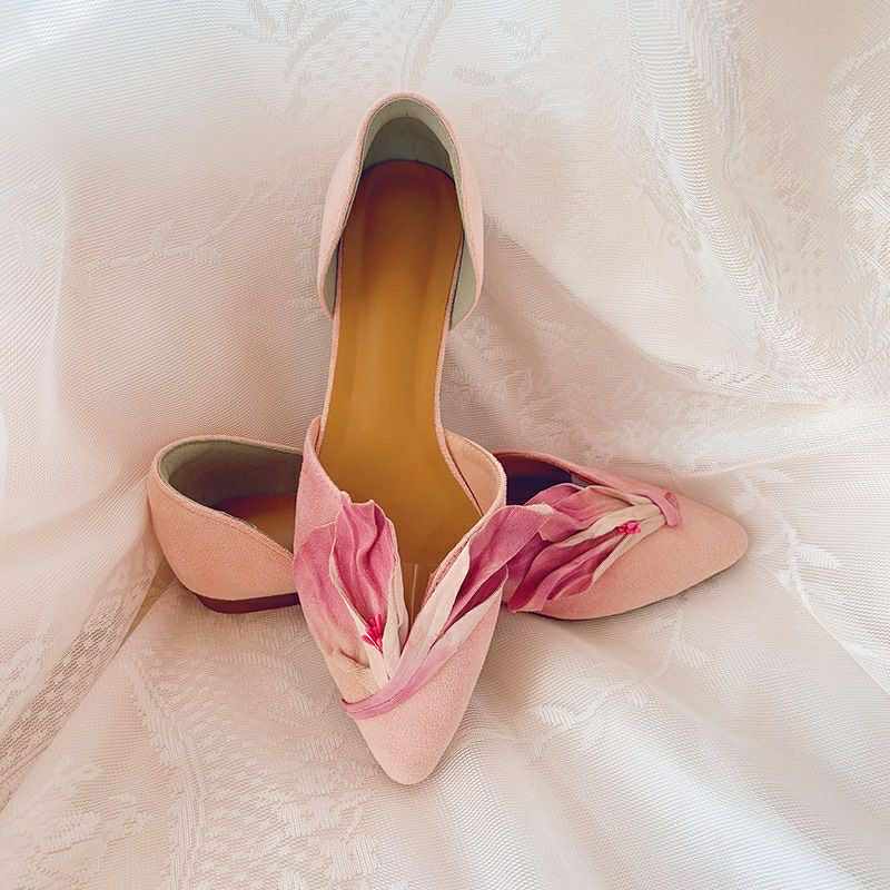 Blush Pink Petal Pointed-Toe Flats – Elegant & Feminine
