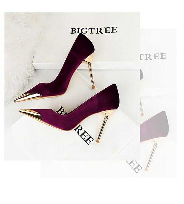 Velvet Gold-Tipped Stiletto Heels – Royal Plum Elegance