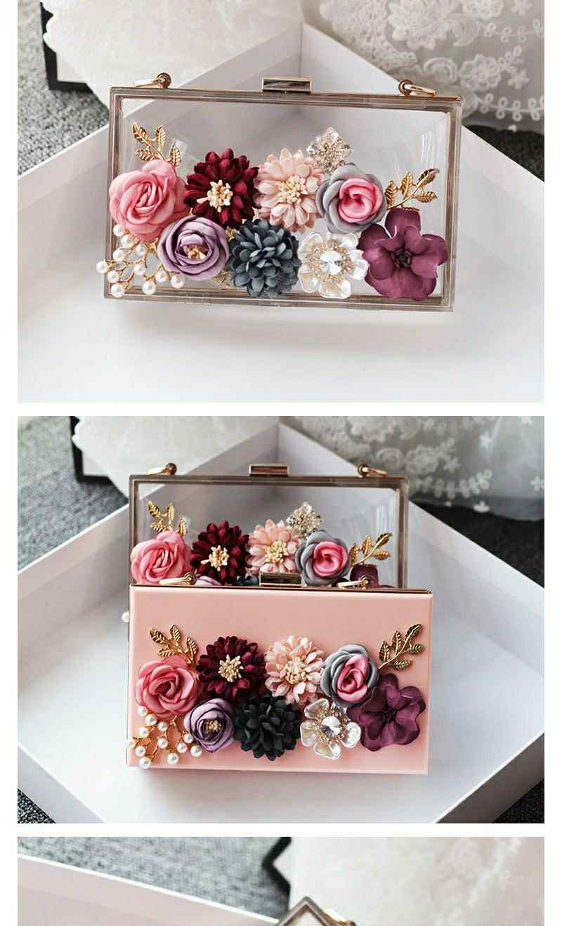 Blush Pink Floral Box Clutch with 3D Flower Embellishments – Romantic Evening Purse
