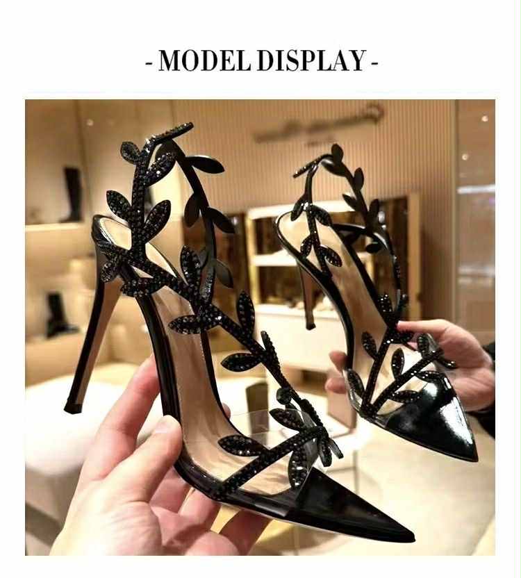Leaf Crystal Vine Stiletto Heels – Black Luxe Edition