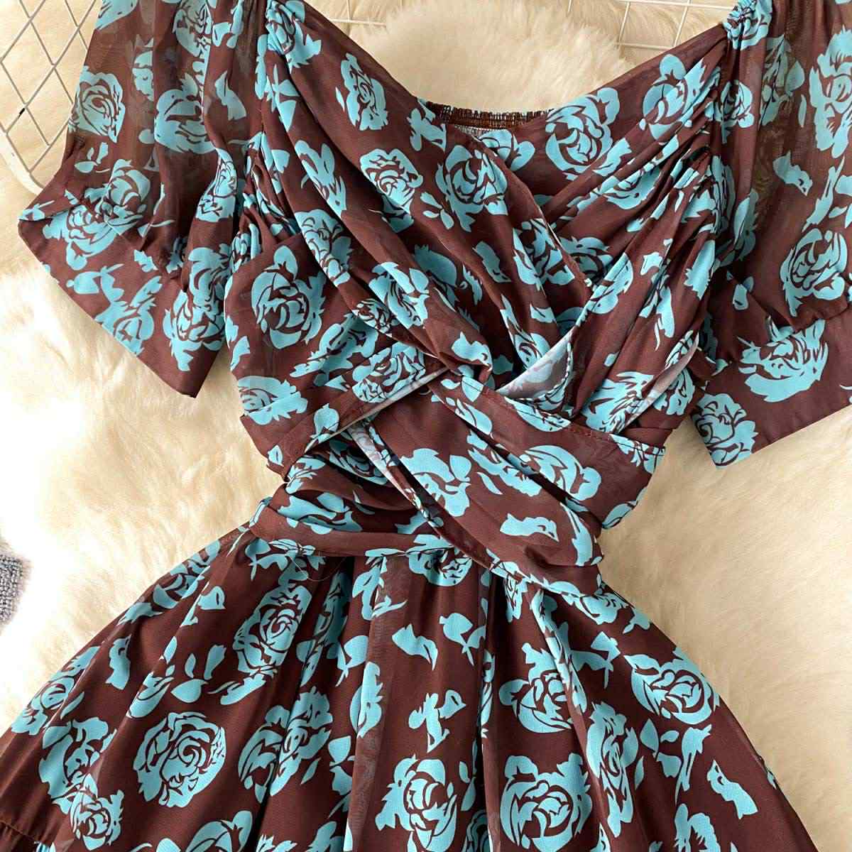 Floral Vintage Ruffle Maxi Dress – Boho Summer Off-Shoulder Gown