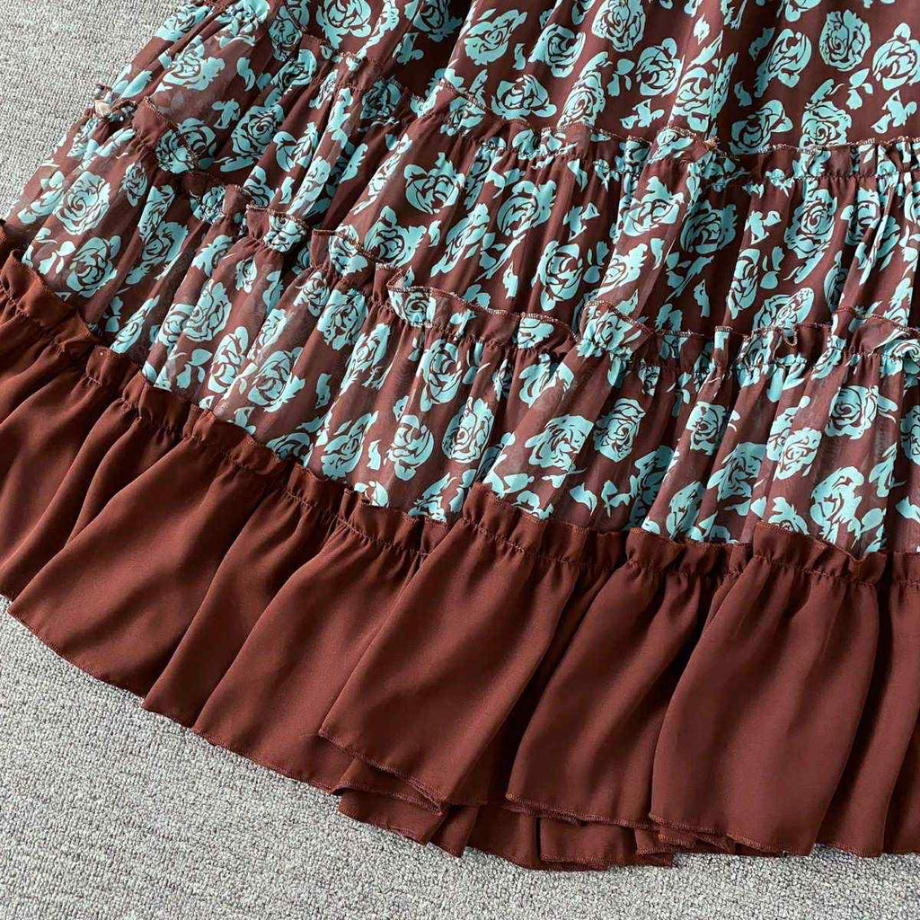 Floral Vintage Ruffle Maxi Dress – Boho Summer Off-Shoulder Gown