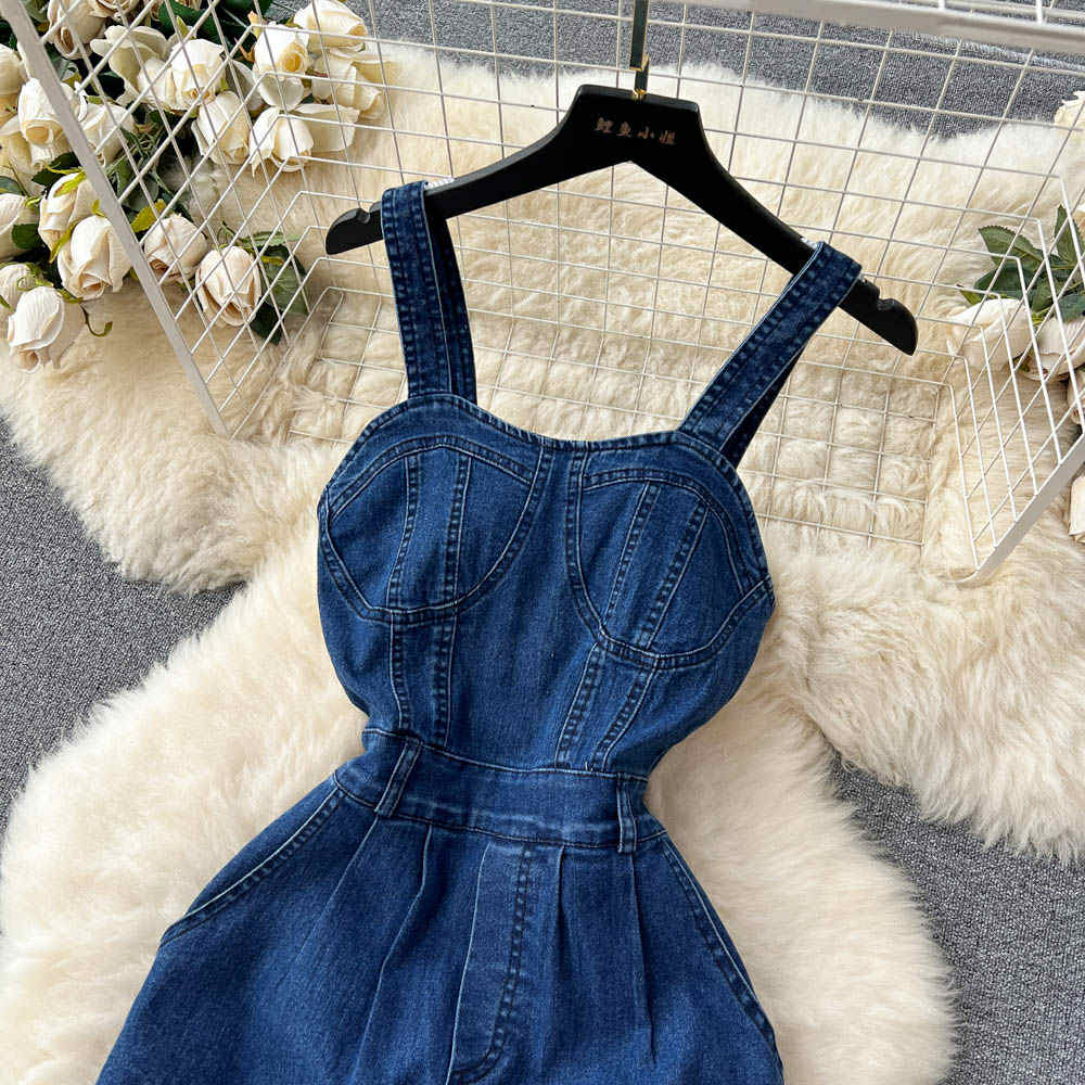 Classic Denim Wide-Leg Jumpsuit – Sleeveless Casual Fit