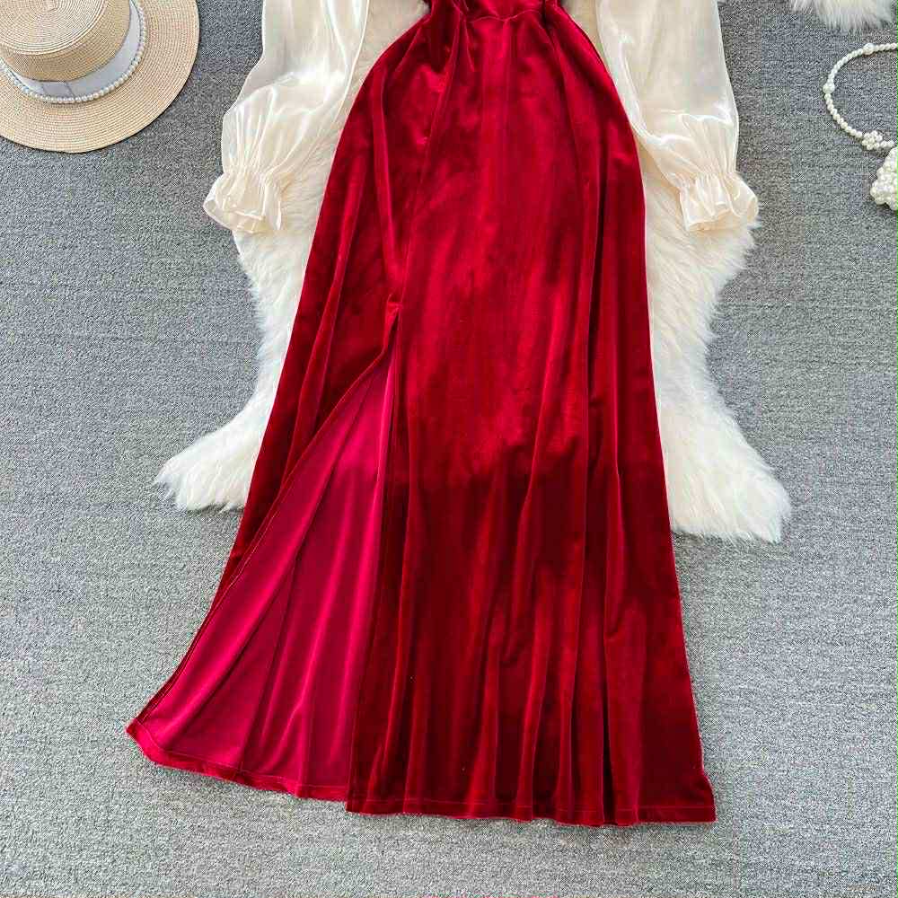 Elegant Rose Wine Gown Set – Off-Shoulder