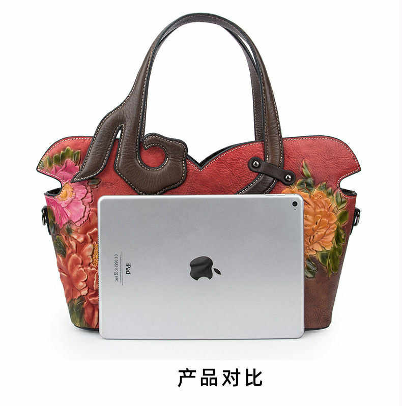 Vintage Handcrafted Leather Floral Tote – Artistic Statement Bag