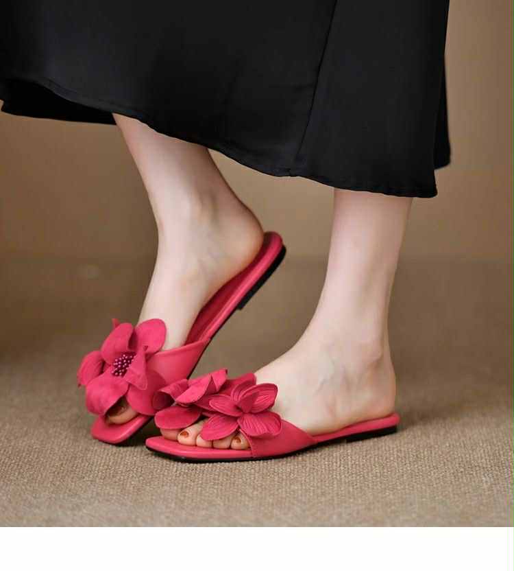 Elegant Floral Slip-On Sandals – Hot Pink