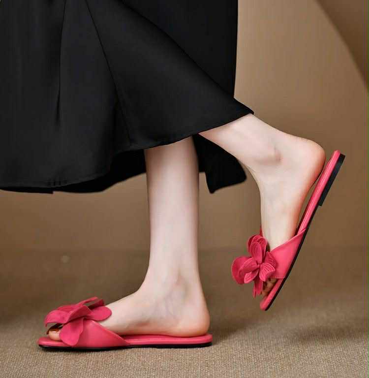 Elegant Floral Slip-On Sandals – Hot Pink