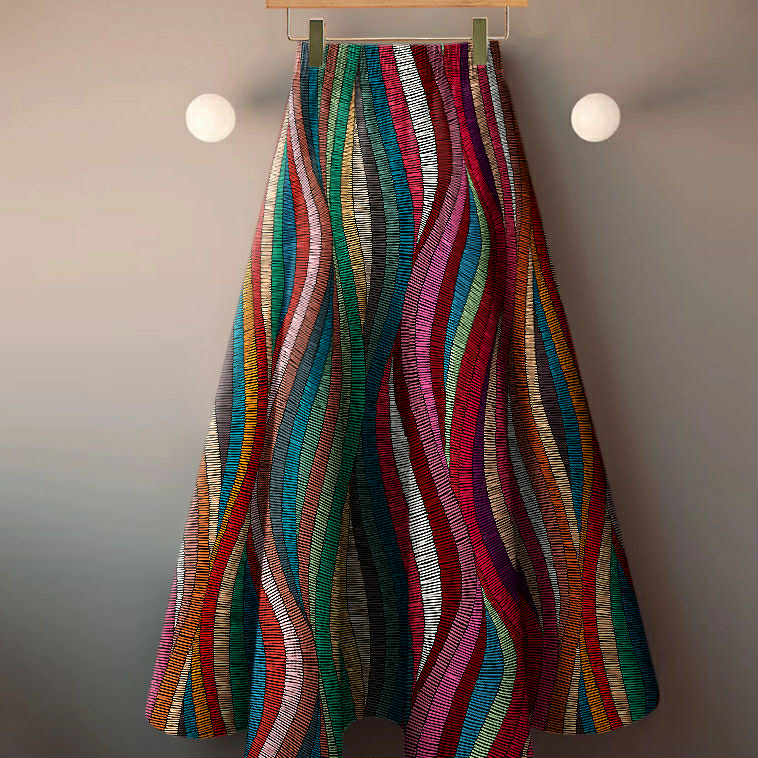Boho Multicolor Wave Pattern Maxi Skirt