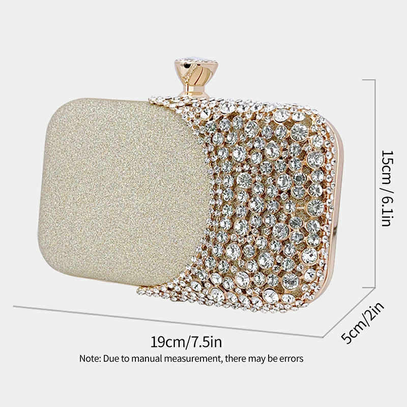 Luxury Rhinestone Evening Clutch – Golden Sparkle with Crystal Crown Clasp