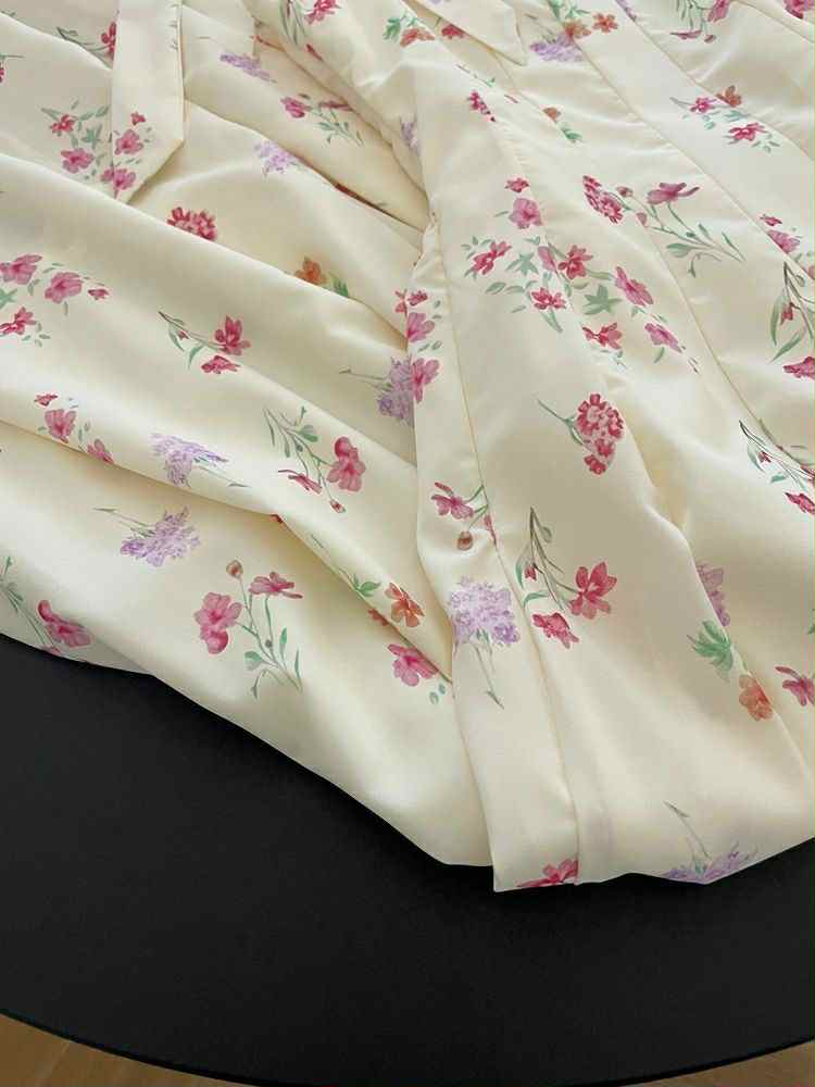 Soft Cream Floral Tie-Strap Sundress – Summer & Casual Wear