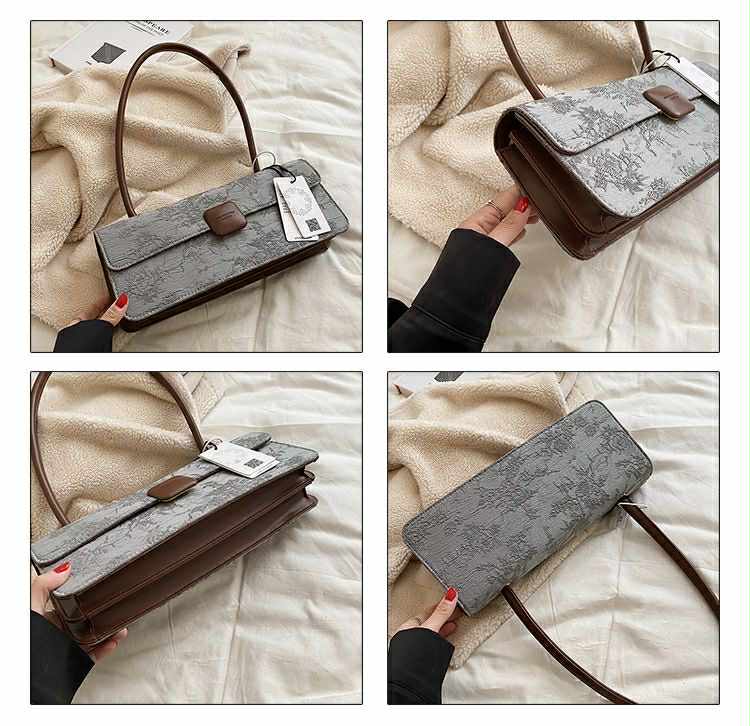 Vintage Floral Shoulder Bag – Elegant Long Clutch with Leather Strap