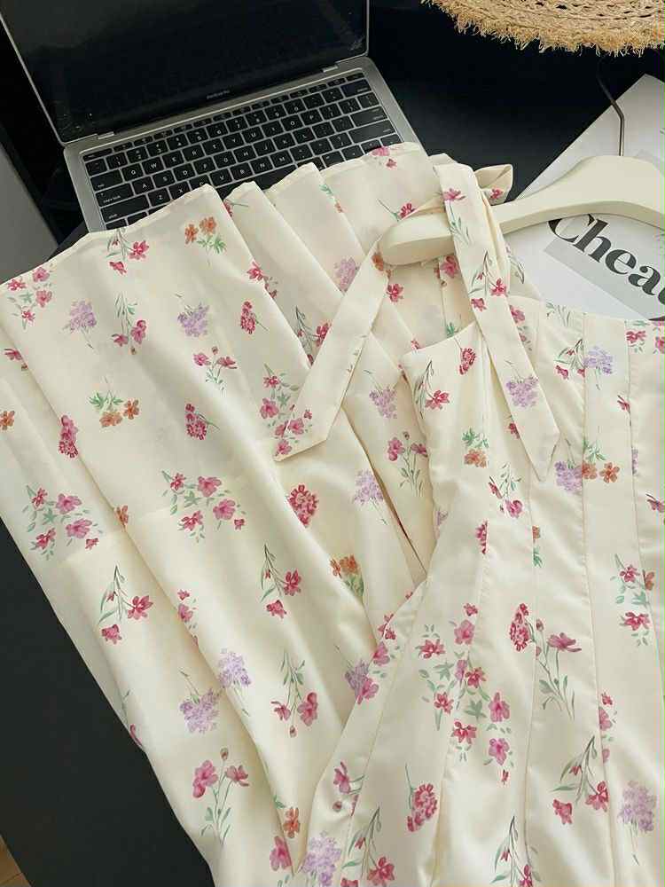 Soft Cream Floral Tie-Strap Sundress – Summer & Casual Wear