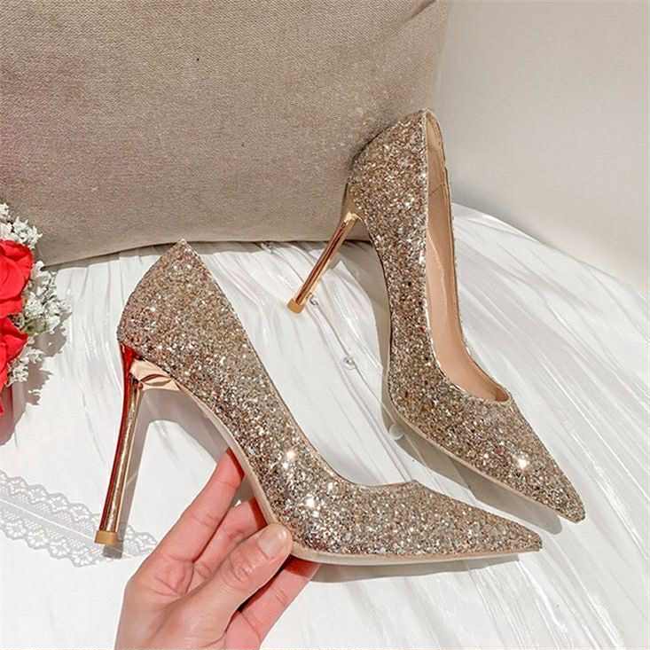 Glam Sparkle Stiletto Heels – Golden Elegance