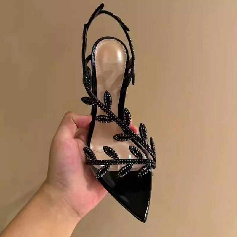 Leaf Crystal Vine Stiletto Heels – Black Luxe Edition