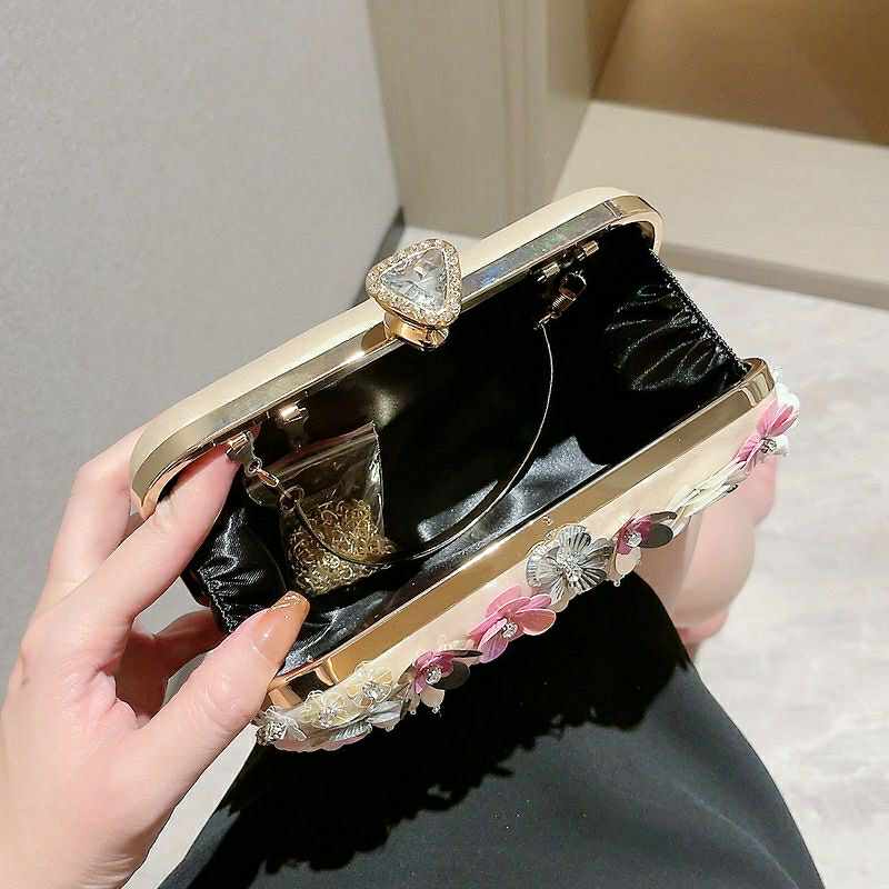 3D Floral Crystal Clutch – Multicolor Handcrafted Bloom Purse with Crown Clasp