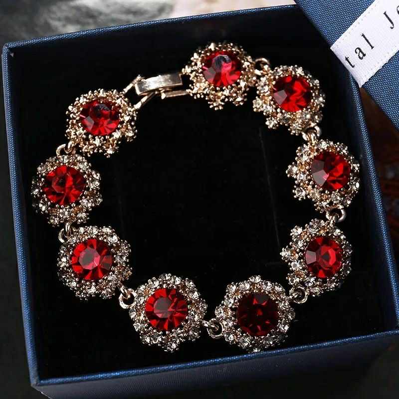 Royal  Sparkle Bracelet – Red Crystal & Rhinestone Halo Design