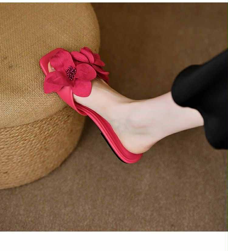 Elegant Floral Slip-On Sandals – Hot Pink