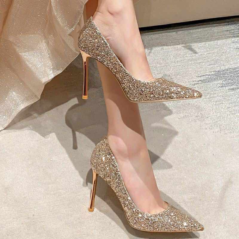 Glam Sparkle Stiletto Heels – Golden Elegance