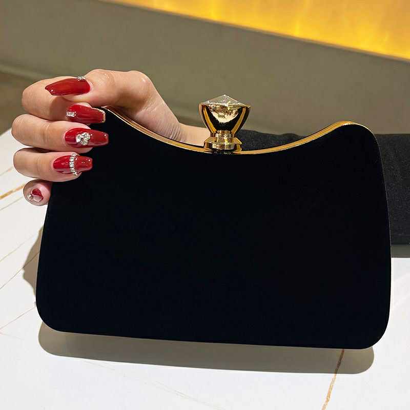Classic Black Velvet Crown Clutch – Elegant Evening Purse