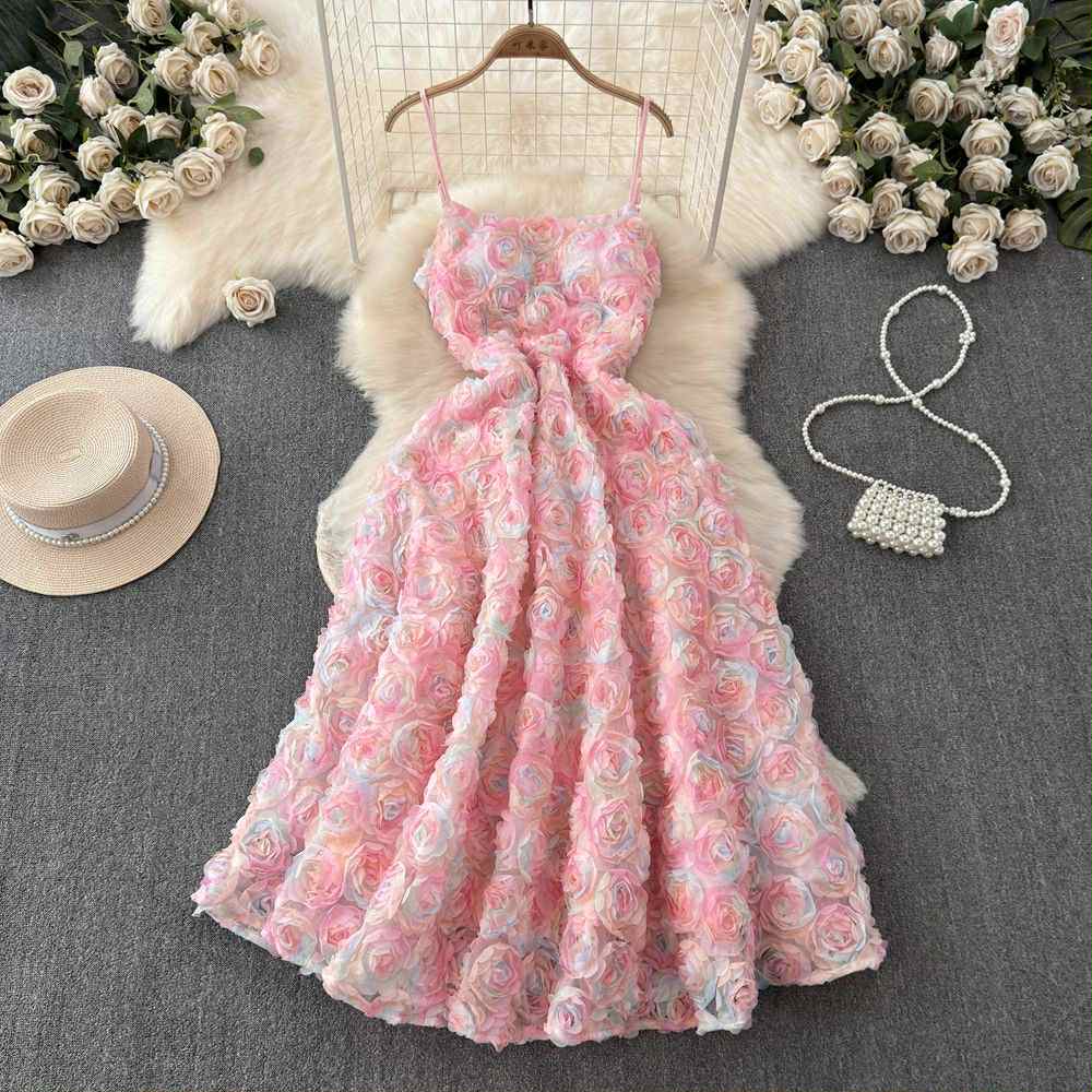 Rose Blossom Dress – Pink Pastel Floral Sleeveless Gown