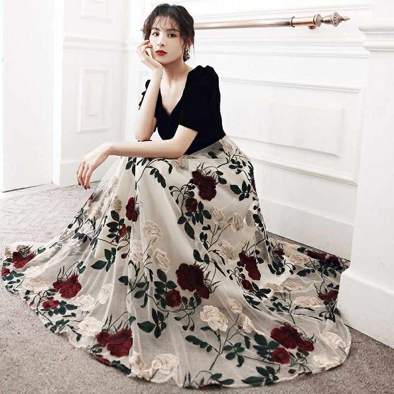 Elegant Floral A-Line Maxi  Dress