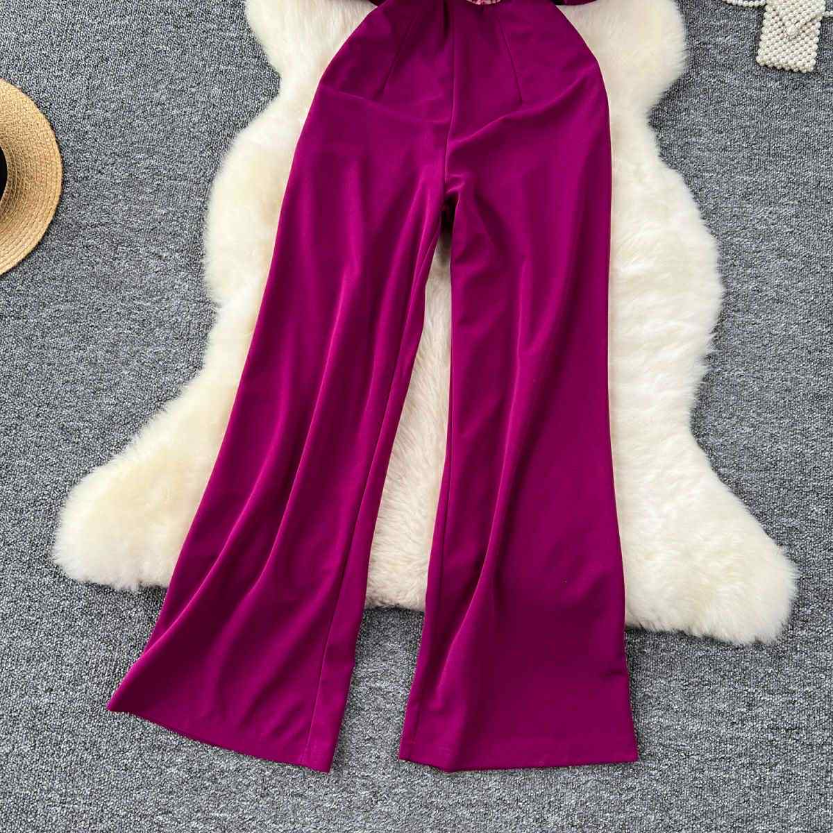 Fuchsia Ruffle V-Neck Wide-Leg Jumpsuit – Glamorous Party Wear