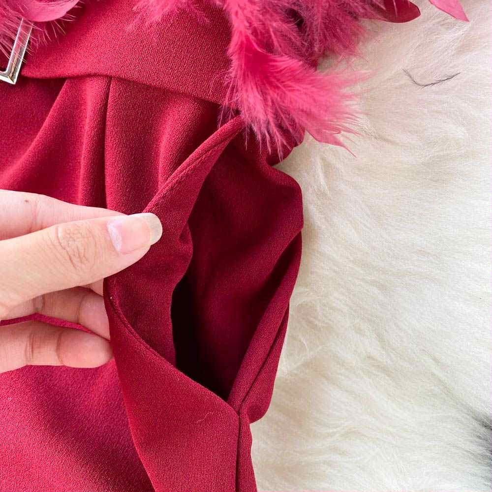 Glam Burgundy Feather Tube Jumpsuit – Party Wear