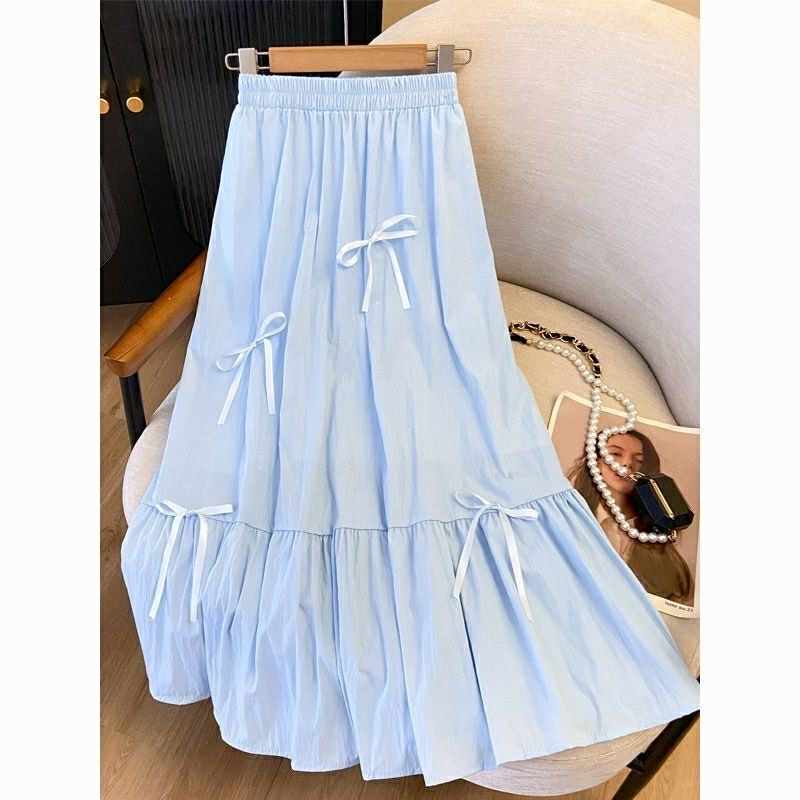 Sky Blue Bow-Tie Tiered Maxi Skirt
