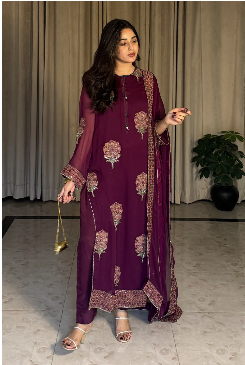 Plum Party Wear Pakistani Dress