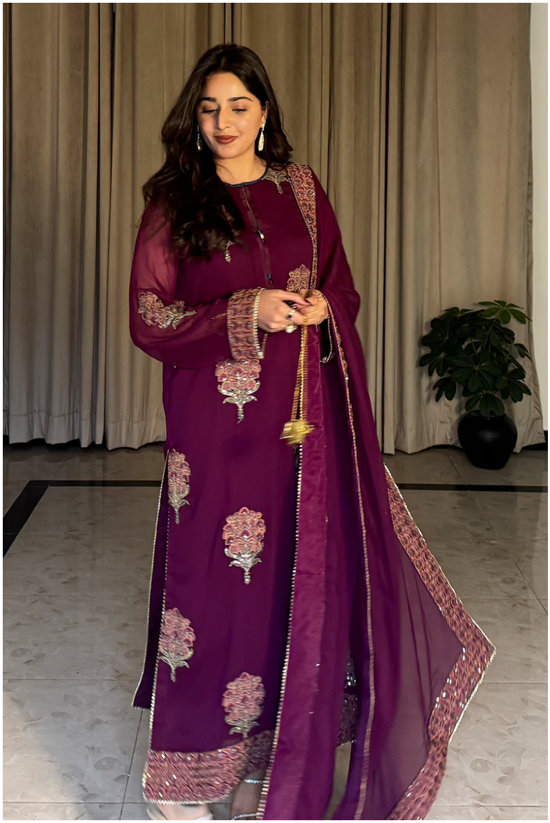 Plum Party Wear Pakistani Dress