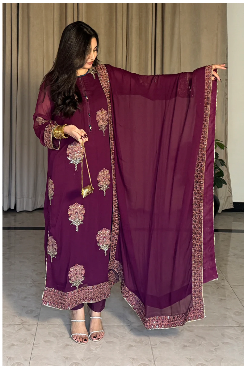 Plum Party Wear Pakistani Dress