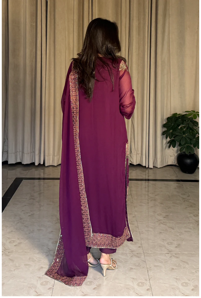 Plum Party Wear Pakistani Dress