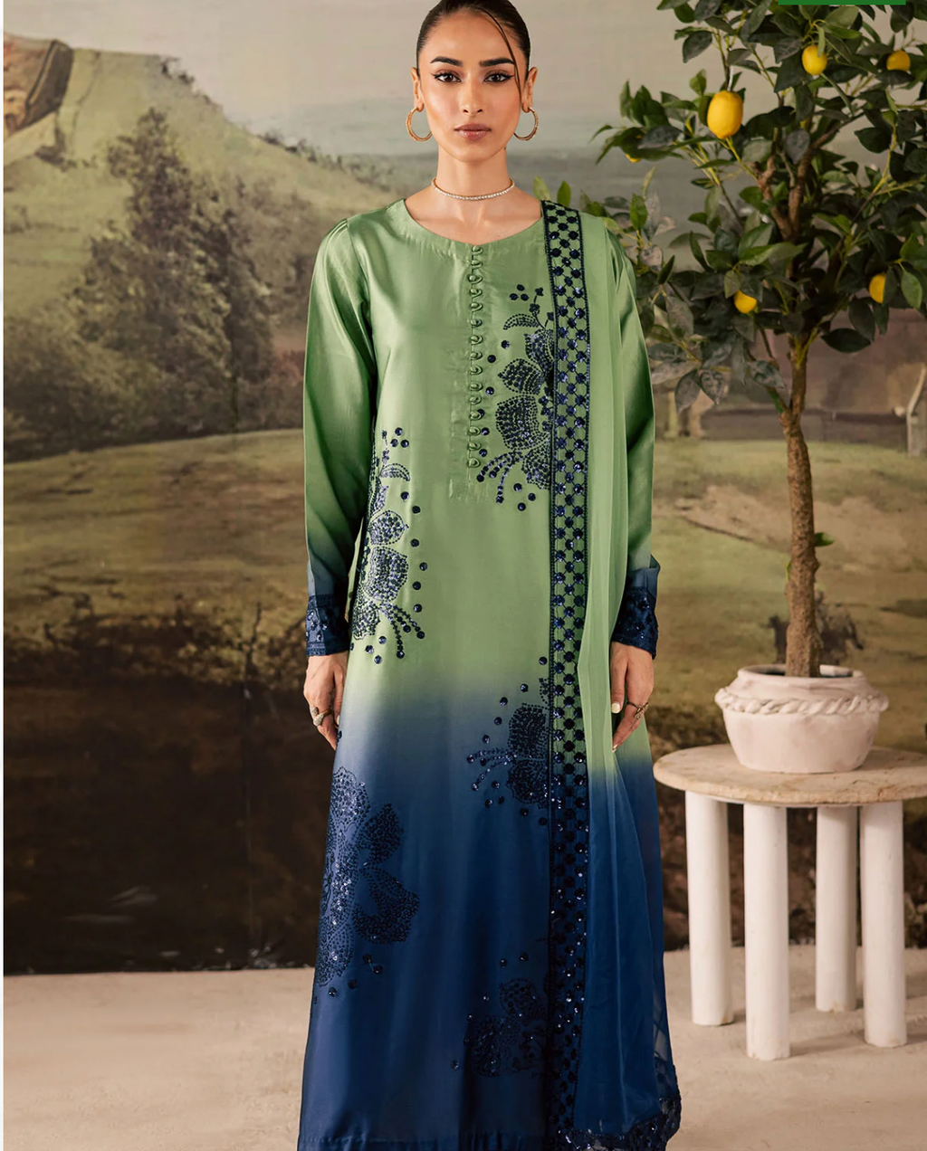Embroidered Silk Shirt  Eid Dress