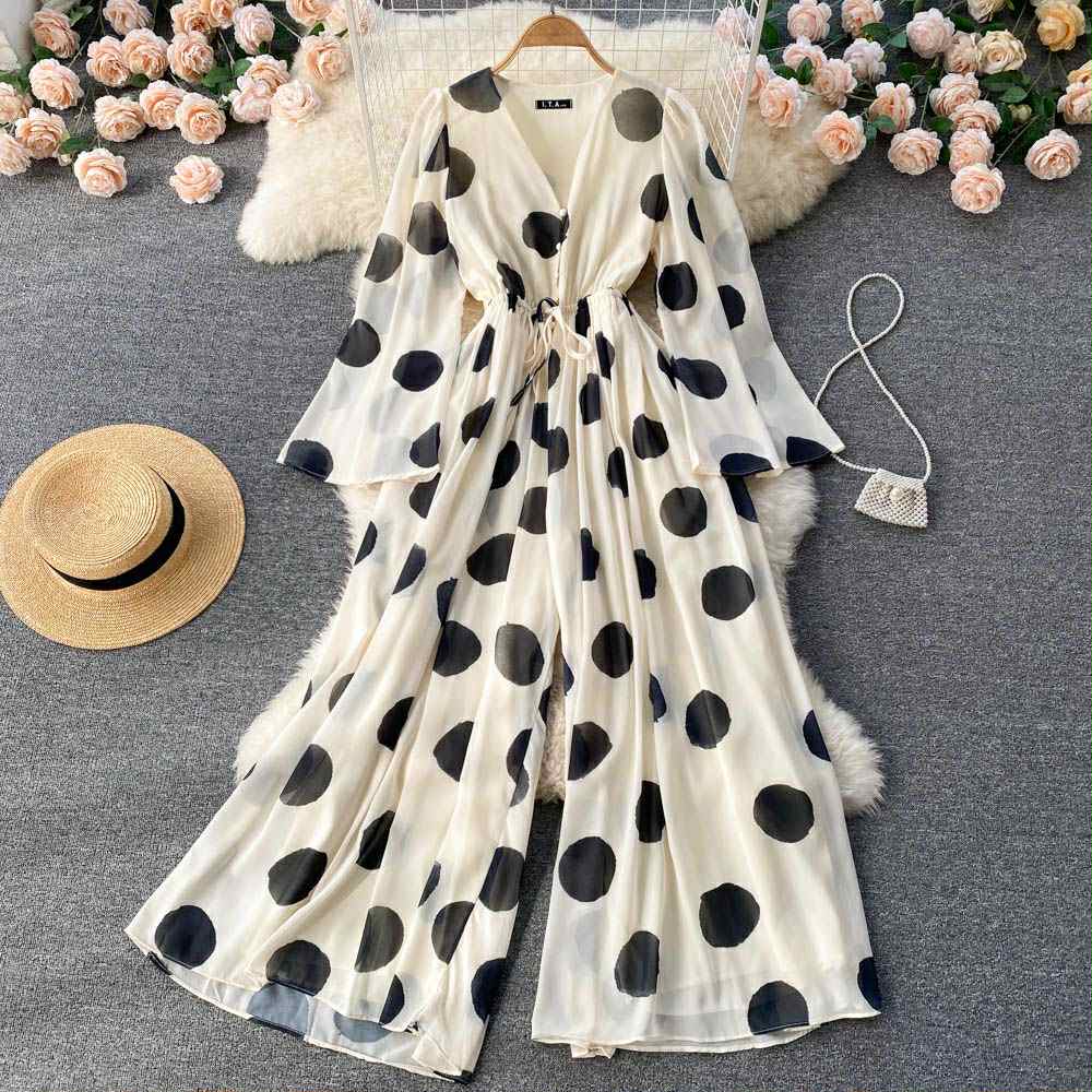 Monochrome Polka Dot Wide-Leg Jumpsuit – Retro Chic Edition