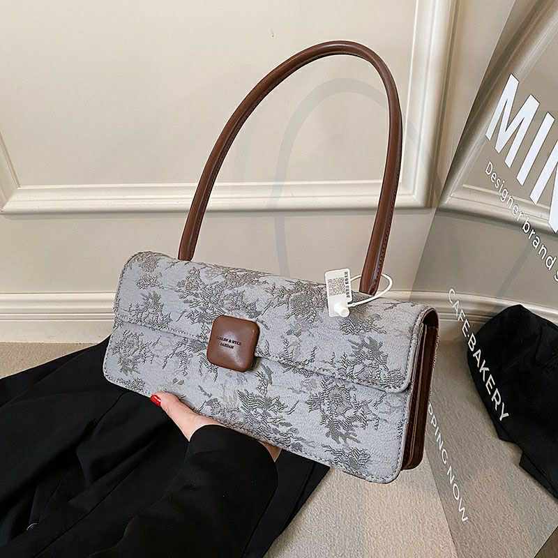 Vintage Floral Shoulder Bag – Elegant Long Clutch with Leather Strap