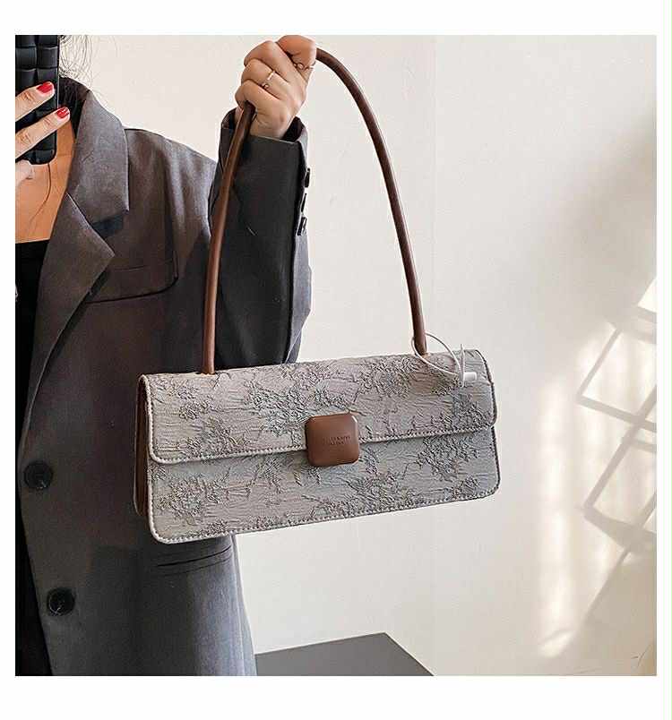 Vintage Floral Shoulder Bag – Elegant Long Clutch with Leather Strap