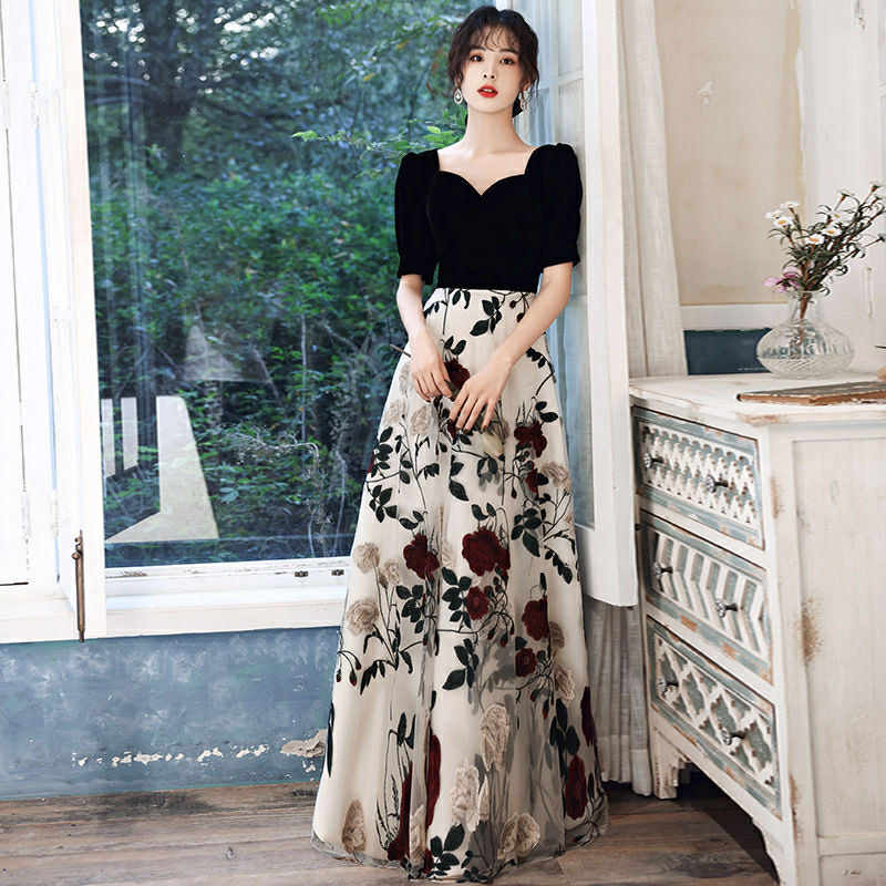 Elegant Floral A-Line Maxi  Dress