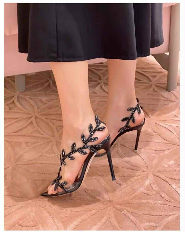 Leaf Crystal Vine Stiletto Heels – Black Luxe Edition