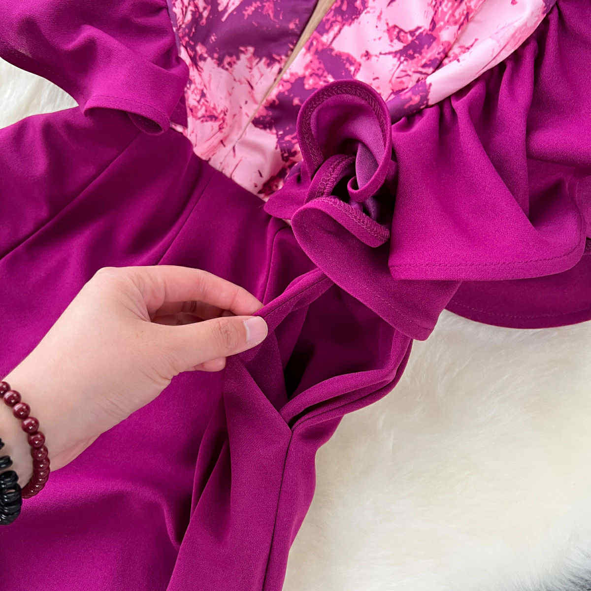 Fuchsia Ruffle V-Neck Wide-Leg Jumpsuit – Glamorous Party Wear