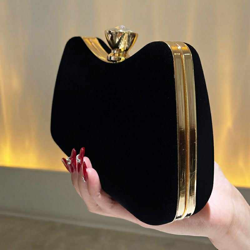 Classic Black Velvet Crown Clutch – Elegant Evening Purse