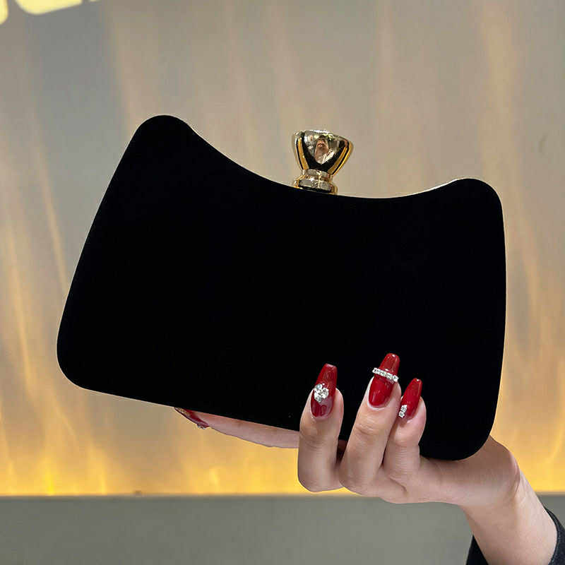 Classic Black Velvet Crown Clutch – Elegant Evening Purse