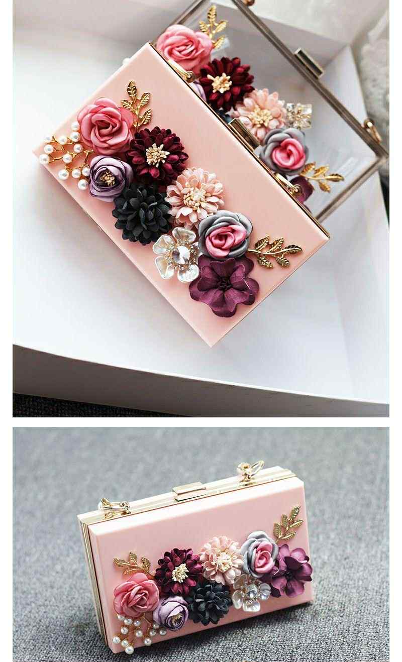 Blush Pink Floral Box Clutch with 3D Flower Embellishments – Romantic Evening Purse