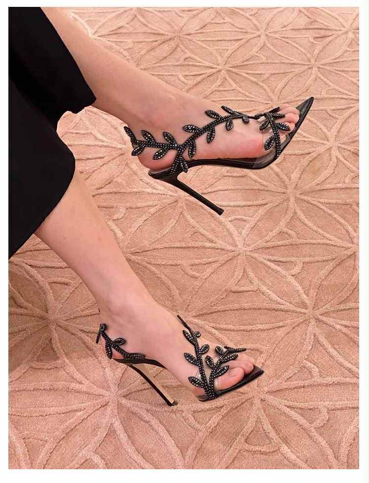 Leaf Crystal Vine Stiletto Heels – Black Luxe Edition