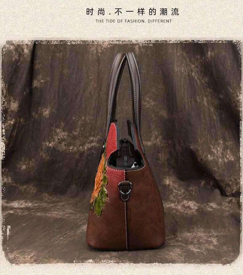 Vintage Handcrafted Leather Floral Tote – Artistic Statement Bag