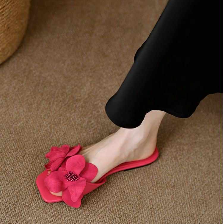 Elegant Floral Slip-On Sandals – Hot Pink